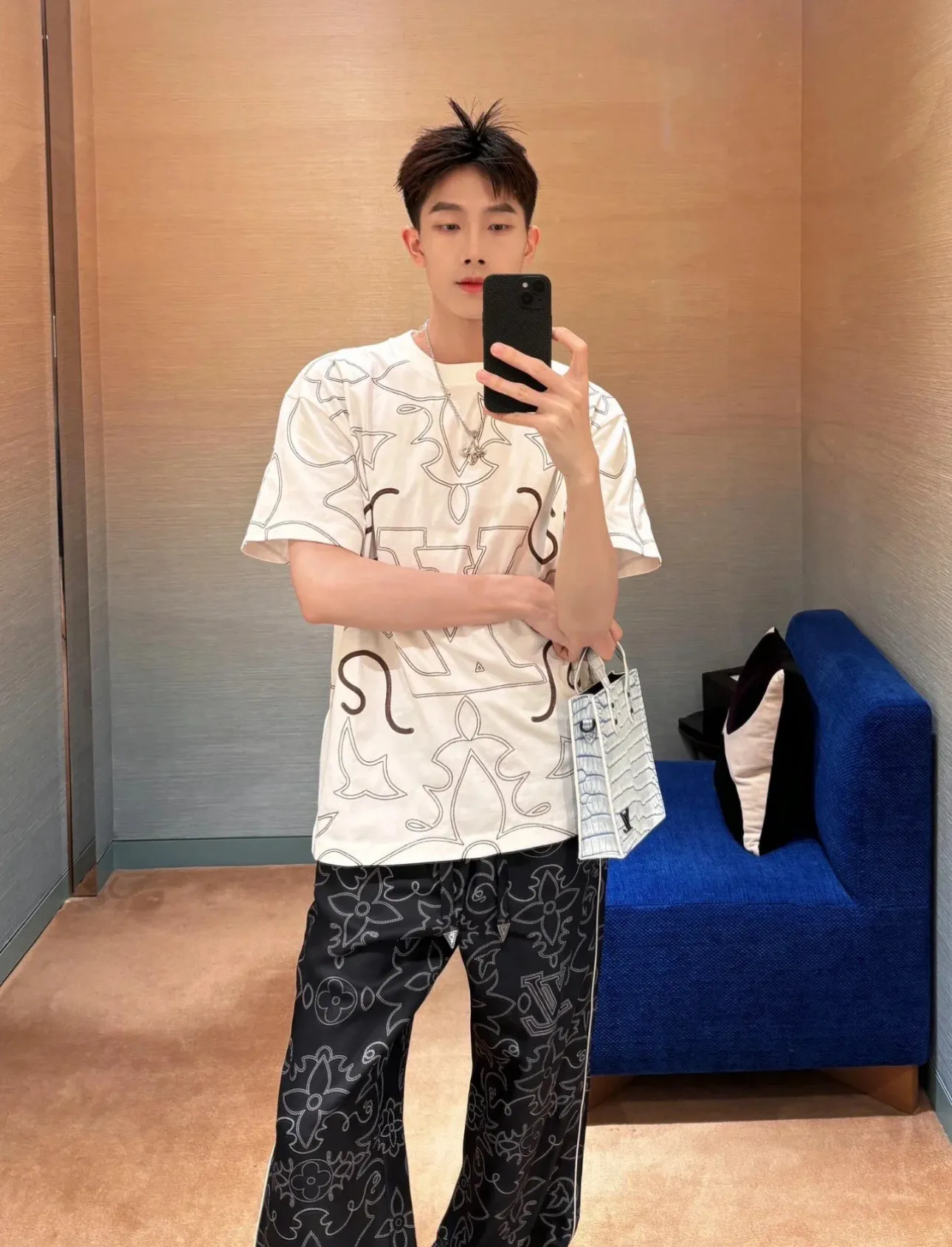 Louis Vuitton/Louis Vuitton presbyopic line pattern printed short sleeves